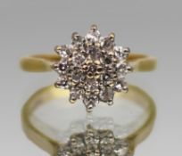 Vintage Diamond Cluster 18ct Gold Ring