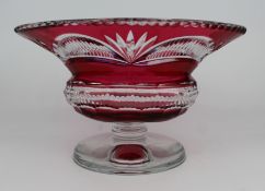 Vintage Ruby Overlay Crystal Footed Vase
