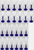 Suite of 24 French Crystal Glasses with Blue Twist Stems