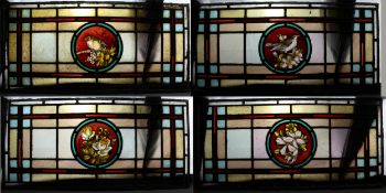 Set of Four Antique English Stained Glass Panels