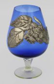 Vintage Blue Glass & Pewter Decorated Goblet