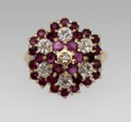 Vintage Ruby & Diamond 9ct Gold Cluster Ring