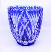 Vintage Blue Overlay Crystal Ice Bucket