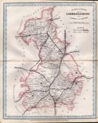 Cambridgeshire Cruchley Scarce Antique Railways & Stations Coloured Map.