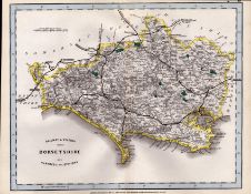 Dorsetshire Cruchley Scarce Antique Railways & Stations Coloured Map.