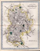 Bedfordshire Cruchley Scarce Antique Railways & Stations Coloured Map.