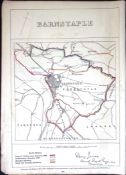 Barnstable Devon Boundary Commission 157-Year-Old Scarce Coloured Antique Map.