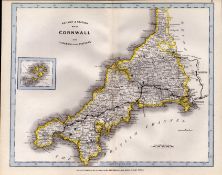 Cornwall & Scilly Isles Cruchley Scarce Antique Railways & Stations Coloured Map.