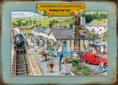Our Green and Pleasant Land Nostalgic Village Train Scene Metal Wall Art