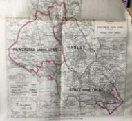Antique 139 Years-Old Scarce Map Stoke On Trent 1885 Boundary Changes.