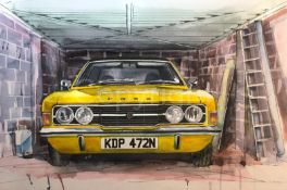 Ford Cortina MK3 Iconic Yellow British Car No 2 Large Metal Art