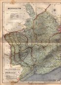 The County of Monmouthshire Large Victorian Letts 1884 Antique Coloured Map.