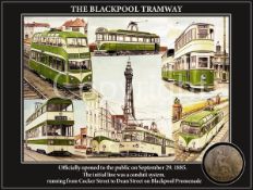Blackpool Tramway First Opened Original 1885 Penny Coin Designed Metal Plaque