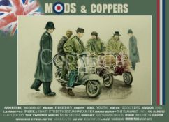 Mods And Coppers Clash Nostalgic 1960's Scene Metal Wall Art