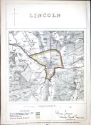 Lincoln City & District Boundary Commission 157-Year-Old Coloured Antique Map.
