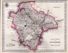 Devonshire Cruchley Scarce Antique Railways & Stations Coloured Map.