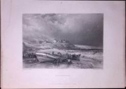 Tyne & Wear Cullercoats WH Bartlett 183 Years-Old Antique Steel Engraving-12
