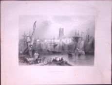 Gloucester Harbour WH Bartlett 183 Years-Old Antique Steel Engraving-30