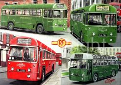 London Transport RF Bus Nostalgic Vintage Scene Large Metal Wall Art