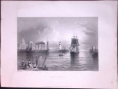 Wales Holyhead Anglesey WH Bartlett 183 Years-Old Antique Steel Engraving-39