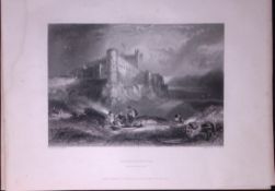 Northumberland Bamborough WH Bartlett 183 Years-Old Antique Steel Engraving-10