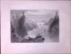 Clifton Suspension Bridge WH Bartlett 183 Years-Old Antique Steel Engraving-25