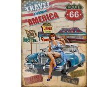 America Trip Travel Across Route 66 Pin-Up, Motel, Diner Large Metal Wall Art