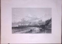 Yorkshire Whitby Harbour WH Bartlett 183 Years-Old Antique Steel Engraving-3