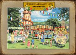 Funfair On The Village Green Nostalgic Summers Day Scene Metal Wall Art