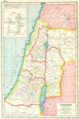 Palestine With Inset map of Jerusalem Coloured Antique Map
