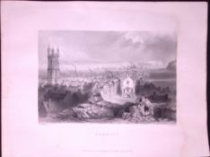 Wales Cardiff WH Bartlett 183 Years-Old Antique Steel Engraving-38