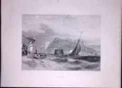 Yorkshire Whitby & Abbey WH Bartlett 183 Years-Old Antique Steel Engraving-2
