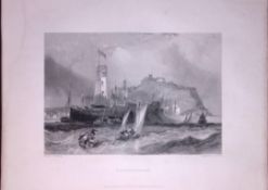 Yorkshire Scarborough WH Bartlett 183 Years-Old Antique Steel Engraving-4