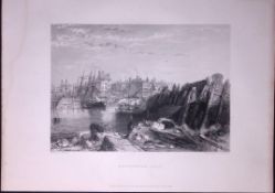 Yorkshire Burlington Quay WH Bartlett 183 Years-Old Antique Steel Engraving-6