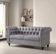 Large 2 Seater Chesterfield Style Button Back Sofa, Couch Linen Fabric Settee RRP £599
