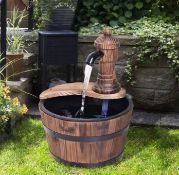 Rustic Fir Wood Water Fountain With Pump – Vintage Barrel Design