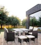 9 Piece Rattan Garden Furniture Outdoor Chair & Table 4+4+1 Set Cuba Black