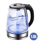 1.8L Electric Glass Kettle With LED Light – Fast Boil, Auto Shut-Off, Anti-Dry Protection
