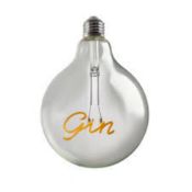 Brand New Boxed Vintage Style 2w LED BC B22 Bayonet Cap Word Script Gin Design Clear Bulb - Gin