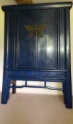 Large Antique Chinese Marriage Cabinet Blue Lacquer