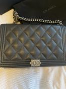 Chanel Boy Wallet On Chain Black Caviar Leather Gunmetal Grey Hardware