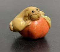 Vintage Embossed Cherry Blossom Japanese Figurine - Dog On A Lychee