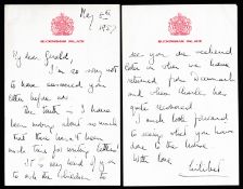 Royalty Letter From Queen Elizabeth II On Buckingham Palace Headed Notepaper Dated May 8th 1957.