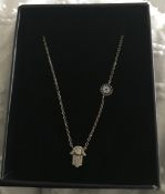 Sterling Silver Micro Pave CZ Evil Eye Hamsa Pendant Necklace