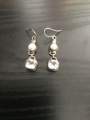 Vintage 925 Sterling Silver Clear Quartz and Pearl Drop Earrings