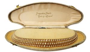 Vintage, Three Row Pompadour Pearl Necklace In Original Presentation Box.
