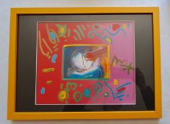 Original Peter Max Collage 'I Love The World' 1998 With Certification.