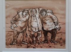 Karel Lek 'Three Friends' Acrylic (1929 - 2020)