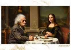 Mr. Jerusalem “Albert Einstein Having Dinner With Mona Lisa-D2” Original, A2 Poster Print