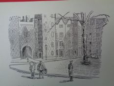 Edward Bawden CBE RA Original Vintage Historic Lithograph of London Historic Lincoln's Inn Lawyer...